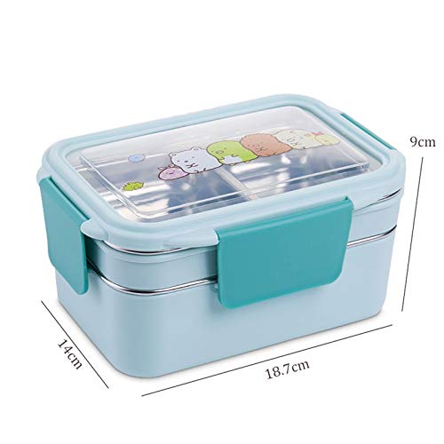 fiambrera, Fiambreras Bento, lonchera portátil de acero inoxidable doble capa, ideal for picnics y la escuela(Blue)