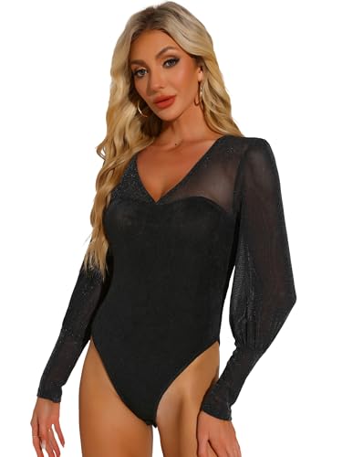 Body à paillettes col en V pour un haut de soirée ajusté sans plis