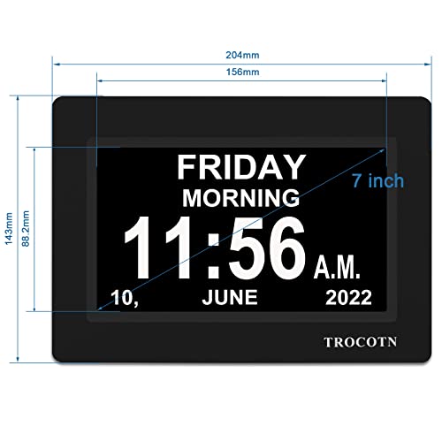 Trocotn 7 Inchs Digital Clock Day Clock Large Display Alarm Clock Wall Clock (Black) #TOP1