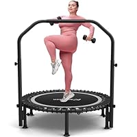 ANCHEER 40"/48" Foldable Rebounder Trampoline for Adults/Kids with Resistance Bands and Bungees, Indoor & Outdoor Mini Trampoline with Bar and Safety Padding - Max Load 450lbs/550lbs (Silvery)