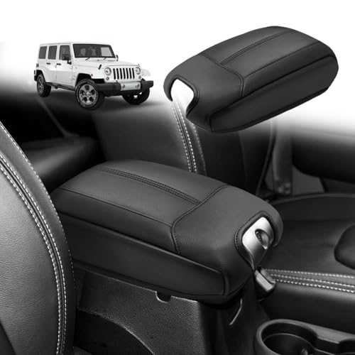 Muslogy Center Console Armrest Cover Fit for Jeep Wrangler JK JKU 2011-2017 Accessories, Comfort Armrest Pad Console Lid Cushion Vegan Leather Regular Thick