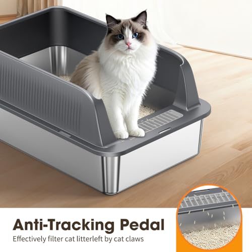 Caja de arena para gato de acero inoxidable con lados altos miniatura 7