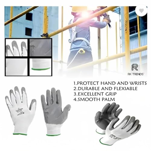 Image of Nitrile Coated Safety Gloves, Heavy Duty, Multipurpose (Pack of 60 Pairs, White - Grey)