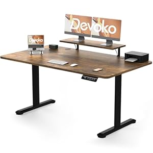Devoko Electric Standing Desk 160 x 70cm with Monitor Stand, Height Adjustable Desk for Gaming, Home Office Table with 2 Memory Smart Pannel (Rustic Brown)