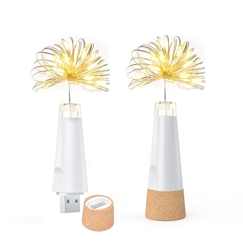 Umiwe Luces para Botellas USB Recargables – Versión 2024 Mejorada con Tapón de Corcho, Guirnalda LED para Fiesta, Halloween y Navidad