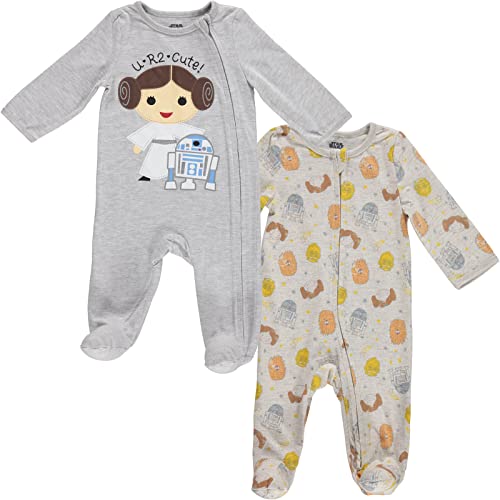 Image of STAR WARS Princess Leia R2-D2 Baby Girls 2 Pack Zip Up Sleep N' Play Coveralls Newborn to Infant