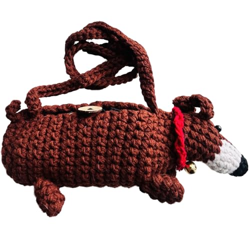 Dog Crochet Purse Dachshund Stuffed Animal Gifts Sling Bag for Women Crossbody Phone Purse Ditty Kawaii Small Bags with Strap
