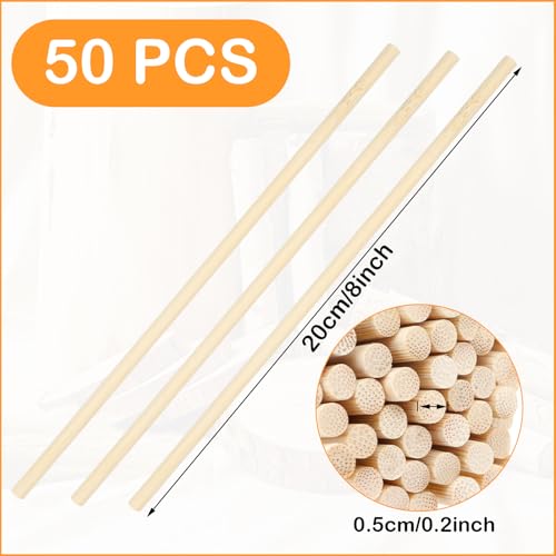 DOITEM 50 Stück unbehandelte Naturholz-Dübelstangen Hartholzstäbchen für Handwerk und Heimwerker (200 mm x 5 mm)