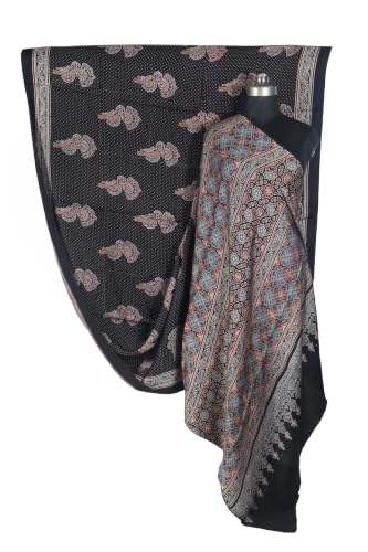 Image of Ethnics of Kutch Womenss Ajrakh Modal Silk Natural Dye Hand Block Print Saree with Blouse Piece - 5.5 Mtr Length