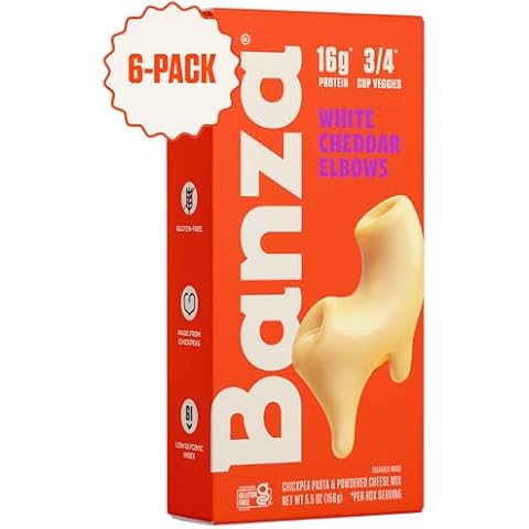 Banza Chickpea Pasta Mac & Cheese – High Protein Gluten Free Healthy Pasta – Mac & Cheese, Elbows with White Cheddar (Pack of 6) Cover