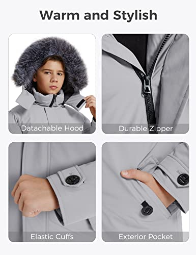 Wantdo Boys' Hooded Winter Jackets Water-Resistant Warm Fleece Filling Puffer Coat Grayish White 6/7 #TOP5