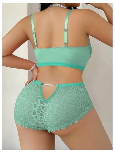 Image of MakeMeChic Women's Plus Size Lingerie Sets Contrast Lace Cut Out Wireless Bra and Panty Set