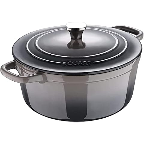 MasterPro Cast Iron Casserole Dish with Lid, Non-Stick, Legacy Enamelled Cast Iron Collection, Dutch Oven Cookware, Gorgeous Ombre Design on the Cookware, 6 Quart, 5.7L, Grey… Cover