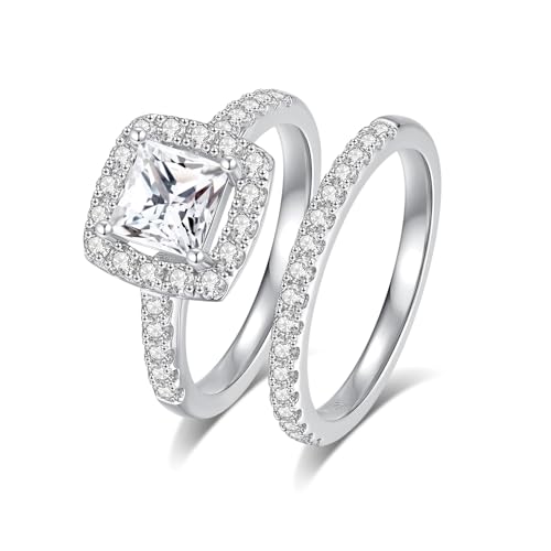 Moissanite Wedding Ring Set Moissanite Bridal Ring Sets for Women D Color VVS1 Princess Cut Engagement Rings S925 Sterling Silver Promise Rings for Women Wife2