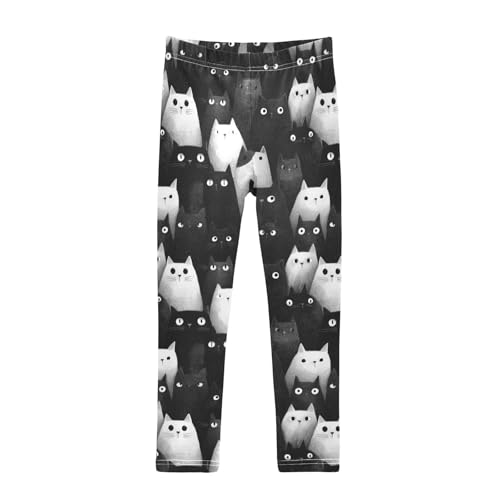 Girls Leggings Black and White Cat Animals Soft Toddler Leggings for Girls Kids Pants Size 4T-10T