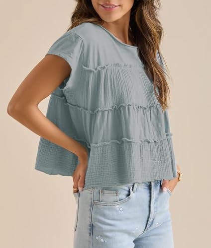 Peplum Tops for Women Crew-Neck Ruffled Bobydoll Tunic Tank Shirts Casual Loose Fit Summer Outfits 2025 Trendy2