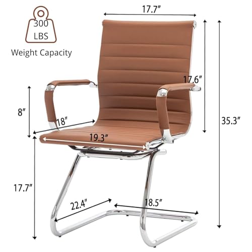 Image of Conference Room Chairs Set of 6, Waiting Room Chairs with Arms, Faux Leather Reception Chairs No Wheels, Office Guest Chairs with Mid Back Support and Chrome Sled Base, Cafe