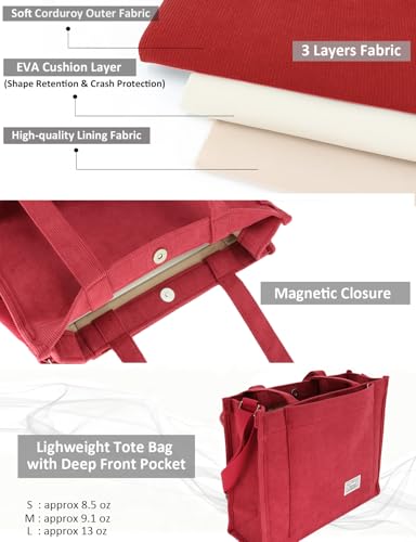 Image of UERRUAM Tote Bag for Women with Compartments,Corduroy Tote for Work Travel College Book Bag Women Purse Handbag Crossbody Bag