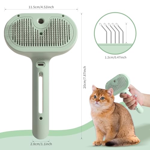 Image of Cat Steam Brush for Shedding - Self Cleaning Pet Grooming Brush with Water Spray - Hair Removal Comb for Indoor Cats (Green)