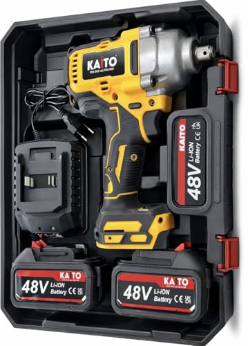 Image of KAITO Pro Series Brushless Motor 48V Cordless Impact Wrench | 1200NM Torque | 4800RPM Speed | Auto Stop Function | Forward & Reverse Rotation | 1 /2 Inch Hex Shank | Double Li-Ion Batteries