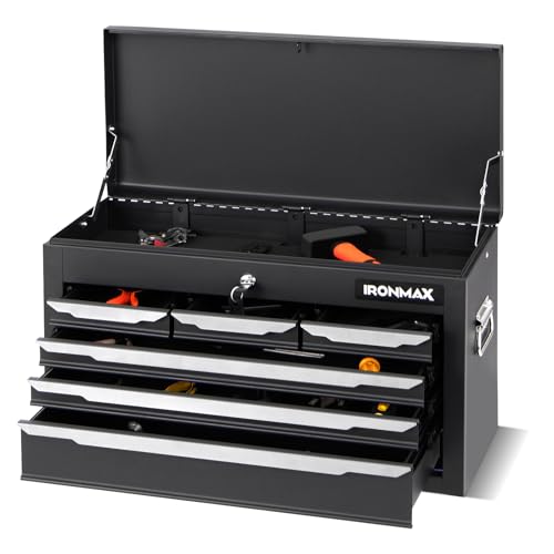 IRONMAX Portable Tool Box, 6 Drawers 24’’ Lockable Tool Storage Organizer Toolbox with Ball-Bearing Slides & Liner, Metal Tool Chest for Warehouse, Garage, Workshop, Household