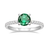 Gloffery 925 Sterling Silver Engagement Rings for Women 1.25 CT Round Solitaire Created Emerald Aquamarine Garnet CZ Half Eternity Promise Rings for Her Size 5-10