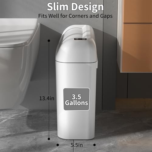 Image of Smart Trash Can with Lid, 3.5 Gallon Infrared / Vibration Sensing Electric Garbage Can, Waterproof Automatic Trash Bin, Inteligent Induction Wastebasket for Bathroom, Bedroom, Powder Room, Living Room