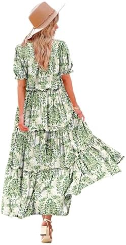 YESNO Summer Casual Bohemian Floral Dresses for Women Puff Short ...