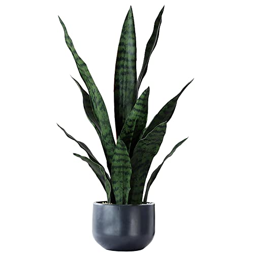 Artificial Plants Sansevieria Snake Plant With Black Plastic Planter Greenery Perfect Faux Agave Fake Plants In Pot For Home Office Indoor And Outdoo Décor (22" Green) #TOP15