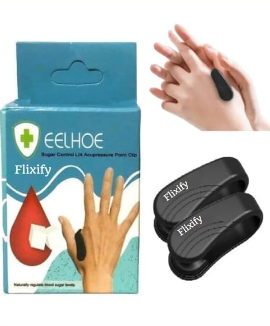 FLIXIFY Sugar Control LI4 Acupressure Point Clip Massager | Headache, Migraine &Tension Relief | Light Weight Headache Relief &Tension Relief (Pack of 2), Black