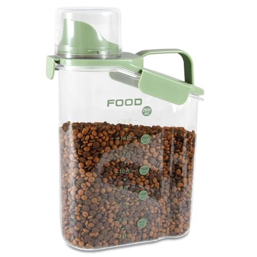WHENZOO Pet Food Storage Container, 2.8L Portable Dog Food Container for Dry Food Airtight Pet Food Storage Container with Measuring Cup Pour Spout for Dog Cat Bird Fish WHENZOO Pet Food Storage Container, 2.8L Portable Dog Food Container for Dry Food Airtight Pet Food Storage Container with Measuring Cup Pour Spout for Dog Cat Bird Fish