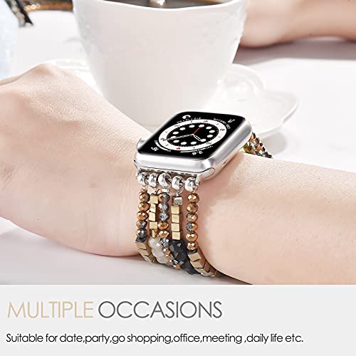 Image of MOFREE Beaded Bracelet Compatible for Apple Watch Band 38mm /40mm /41mm /42mm(Series 10) Women,Fashion Handmade Beads Elastic Stretch Strap for iWatch Series 10 /9 /8 /7 /SE /6 /5 /4 /3 /2 /4