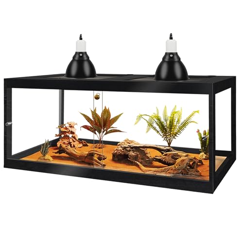 Image of PROLEE Bearded Dragon Tank 81 Gallon, 48 x 20 x 20 Inch Wooden Reptile Enclosure with Metal Mesh Top, Clear Acrylic Sliding Doors and Lock, Large Lizard and Snake Tank, Black
