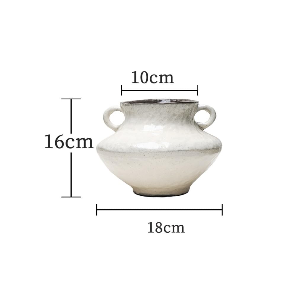 Vaso da fiori in ceramica diametro 10 cm con doppie orecchie, fioriera for piante da interno, portafiori secchi, ornamento da tavolo(White)
