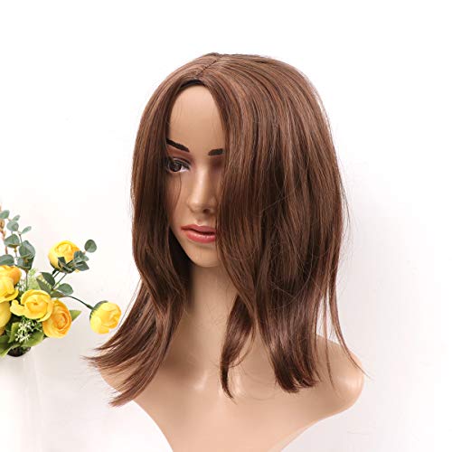 Lurrose Capacete de fibra de cabelo encaracolado interno médio longo peruca de cabelo requintado par