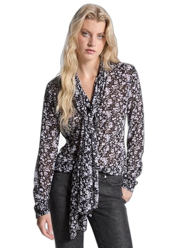 Michael Kors Women's Pleat Bow Blouse, Gunmetal, Large