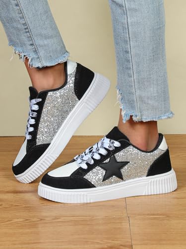 PU Leather Y2K Star Patch Breathable Low Top Skate Shoes for Men Casual Streetwear for School Work or Dates Featuring Glitter and Pentagram Detail2