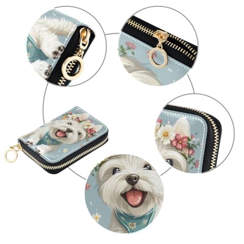 Credit Card Holder West Highland White Terrier Dog Running Small PU Leather Zipper Card Case Wallet for Women3