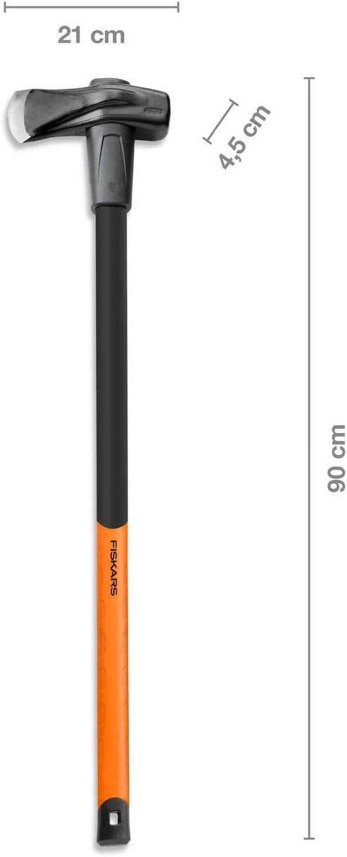Fiskars Splitting X37, 2.5 kg with Anti-Shock Protection (Forged Carbon, 2 in 1: Axe and Hammer, Tempered Steel Blade/Resistant fibreglass Handle, Black/Orange, ETI133, Standard, 90 x 21 x 7 cm