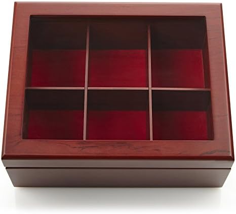 Tea Box - Luxury Wooden Tea Storage Chest from Apace Living Premier Collection - 6 Adjustable Compartment Tea Bags Organizer Container - Elegantly Handmade w/Scratch Resistant Window