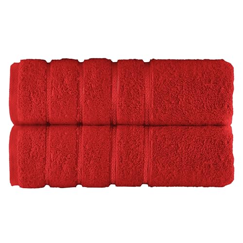 Elegant Comfort 100% Turkish Cotton 4 Lines Viscose Stripe Luxury 2 Pack Bath Towel Set 27 x 54 Inch - Super Soft and Highly Absorbent Premium Hotel Spa Quality Towels for Bathroom Use, Red