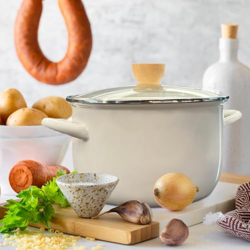 FARCADY Enamel Stockpot with Lid, 4 Quart Soup with Handle, Big Granite Cooking Pot for Stovetop, Campfire, Outdoor Stove by FARCADY - Image 2