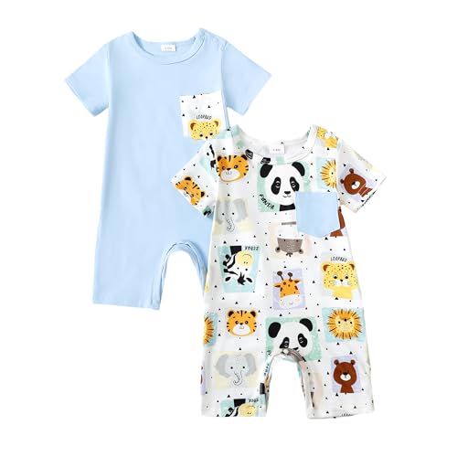 Image of CVXV Infant Baby Boy 2-Pack Short Sleeve Bodysuits Soft Rompers Summer Clothes 0-18 Months