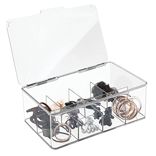 mDesign Hair Care and Accessories, Storage Organizer Box for Bathroom Vanity to Hold Clips, Hot Rollers, Headbands, Elastics, Bobby Pins - 8 Sections, Clear