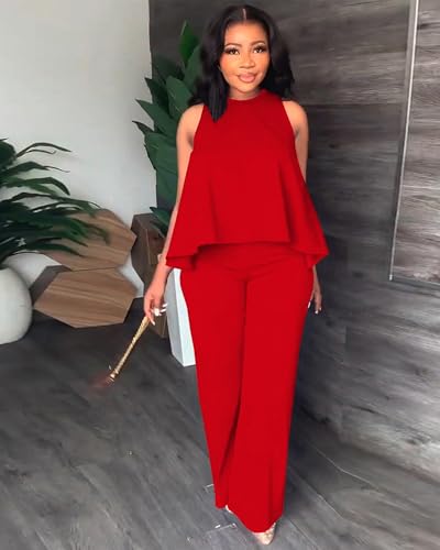 BXBY Two Piece Sets for Women Summer Pleated Ruffle Hem Sleeveless Top Wide Leg Pant Outfits Casual Vacation 2025 Tracksuit2