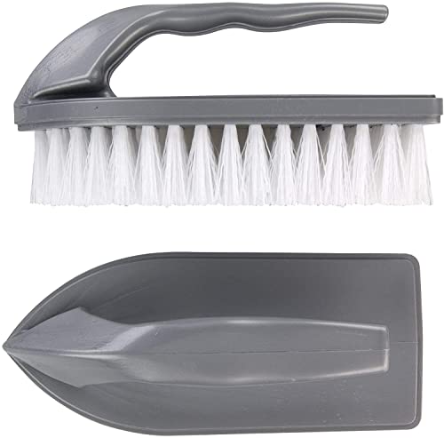 Image of Elliott Iron Shaped Scrubbing Brush with Curved Grip Handle, Durable Hard Synthetic Plastic Fibres, Ergonomic Shape Ideal for deep Cleaning, BPA Free in a Silver Colour