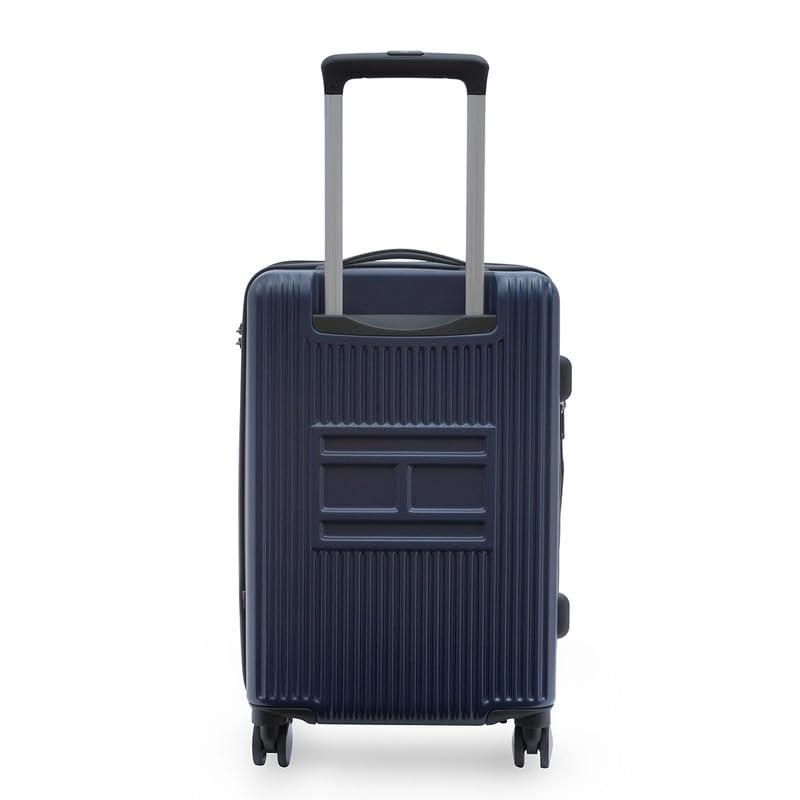 Image of Tommy Hilfiger Polycarbonate Double 8 Spinner Wheels Hard Shell Luggage Trolley, Navy Blue, Empire Plus, 35L | Big Suitcase for Travel, Travelling Luggage, Small, 57 Cm