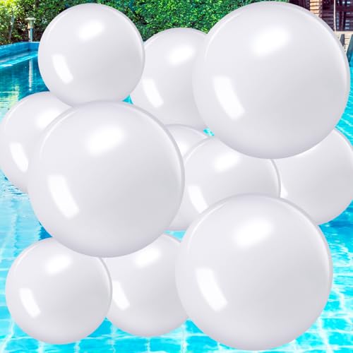 Sinmoe 12 Pieces Large gaint Inflatable White Beach Ball Bulk Solid Swimming Pool Floating Blow up Ball DIY Paint Craft for Boys Girls Hawaii Luau Birthday Beach Summer Party(12 Inch White)