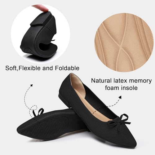 Women's Flats Pointed Toe Bow Knit Ballet Shoes Comfortable Dressy Mesh Slip On Flat3