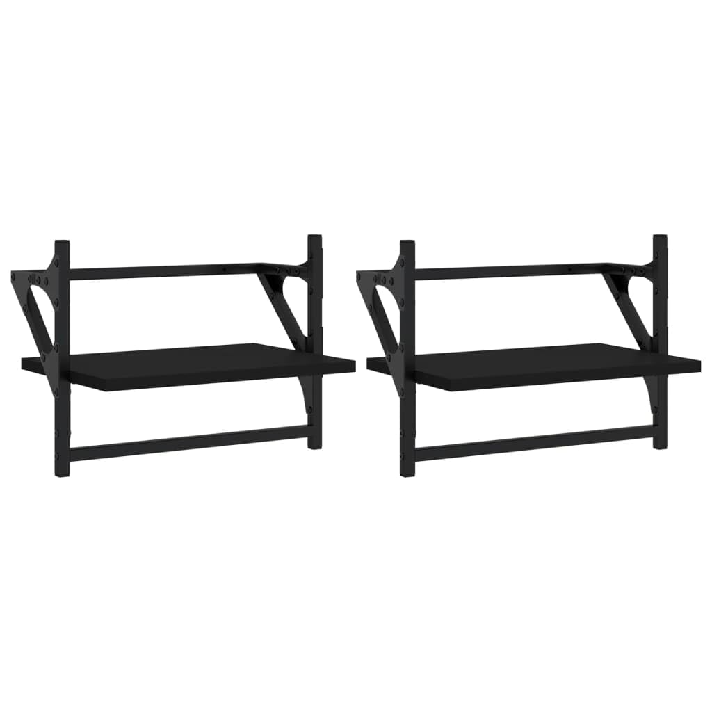 Scaffalature, mensole da parete e sporgenze, mensole da parete con barre, 2 pezzi, nero, 40 x 25 x 30 cm